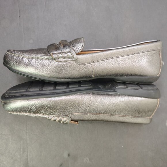 Coach Penny Loafers Womens Size 7.5 Pewter Metallic Pebbled Leather Moc - Picture 10 of 16
